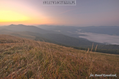 Morning in the Bieszczady Mountains covered with fog